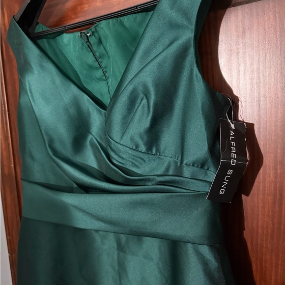 Alfred Sung Hunter Green  Off the Shoulder Satin Gown Size 14 $239 D811s - Picture 6 of 10